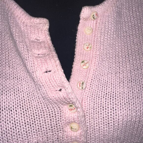 Vtg Club Sportif De Paris Pullover Sweater Size M Pink V Neck Floral Buttons - Picture 5 of 13